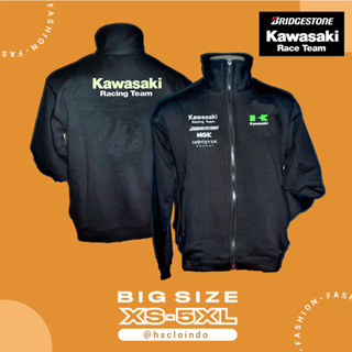 เสื้อแจ็กเก็ต ผ้าฝ้าย ผ้าฟลีซ ลาย KAWASAKI Racing Team Bridegestone สีดํา ไซซ์ XS-5XL สําหรับรถจักรยานยนต์วิบาก ไซซ์ XS S M L XL XXL 3XL 4XL 5XL