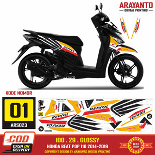 สติกเกอร์ติดตกแต่ง สําหรับ Honda Beat Pop 110 2014-2019 ARS023 Repsol Doff/Glossy All พร้อมส่ง