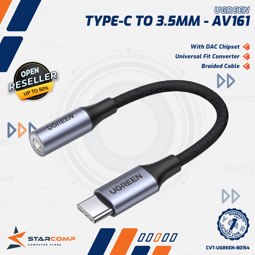 UGREEN 80154 อะแดปเตอร์แปลง Type C เป็นแจ็คอะแดปเตอร์เสียง DAC 3.5 มม