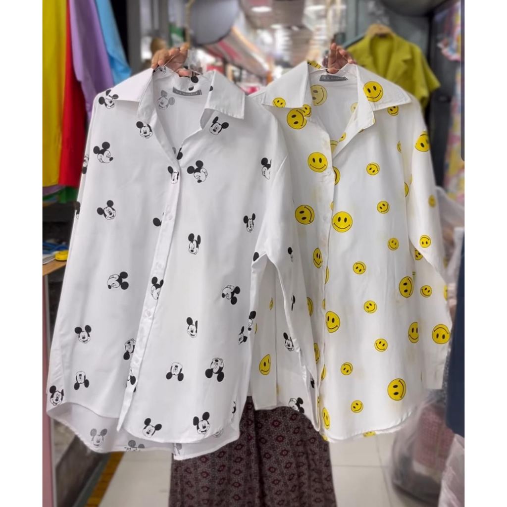 KEMEJA Oversize XXL Smile Mikey การ์ตูน Bkk Crop Top Tee Shirt