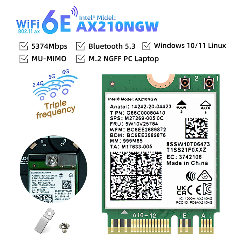 Intel WiFi 6E AX210 Dual Band 802.11ax 6Ghz BT 5.3 การ์ดไร้สาย M.2