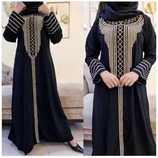 ใหม่ล่าสุด Abaya Basic Black Syari Turkey Gamis เกมล่าสุด เย็บปักถักร้อย cristal Morocco