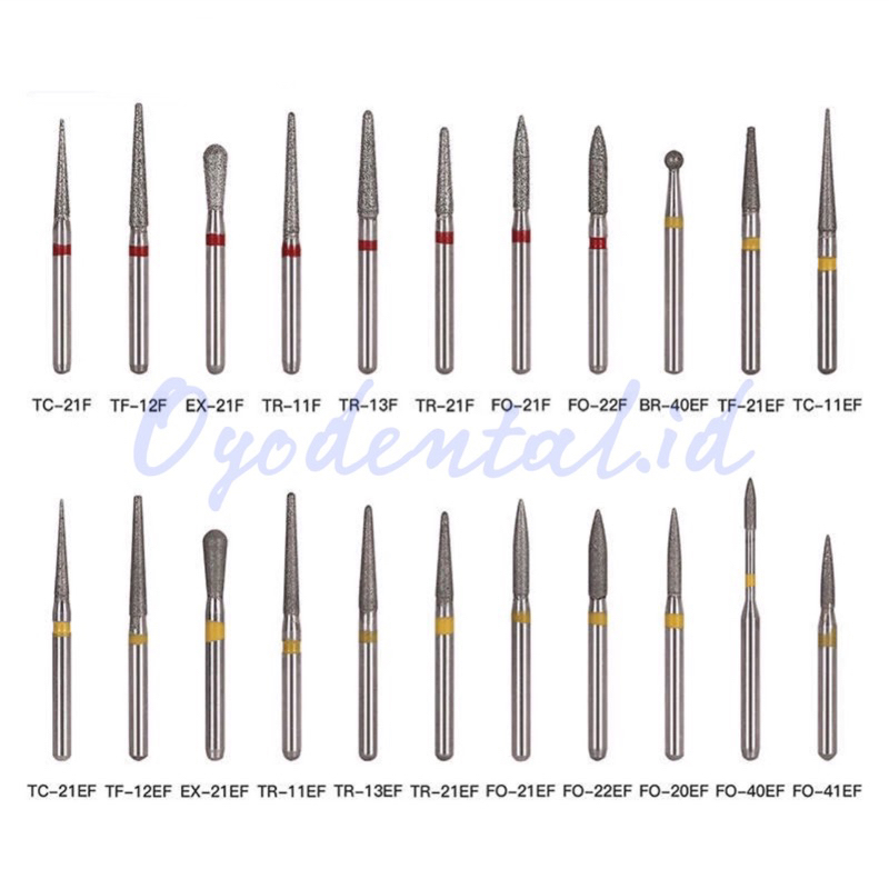 MATA MERAH Dental Diamond Bur ริบบิ้นสีแดงสีเหลืองความเร็วสูง Pedo TR TC FO TF / Bur Eye ความเร็วสูง