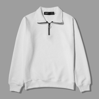 HIGHTY White Waffle Half Zip Sweatshirt | Jaket Switer Kerah Tinggi