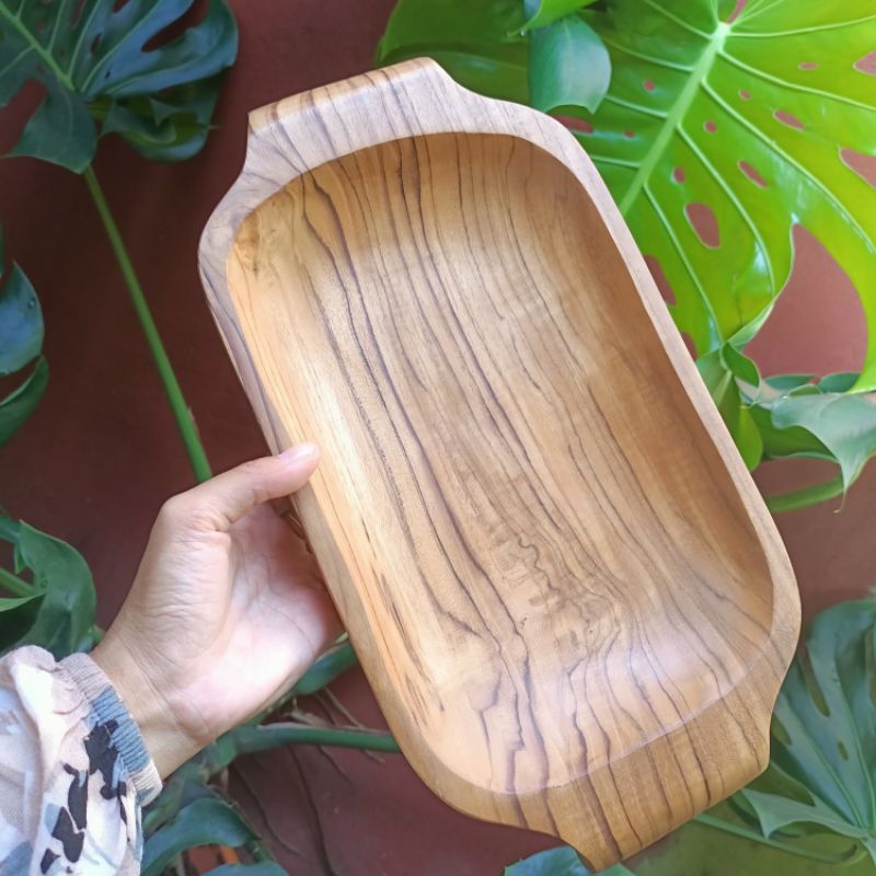 VINTAGE WAREHOUSE 20*38ซม. ถาดไม้สักหนา ถาดจานข้าง