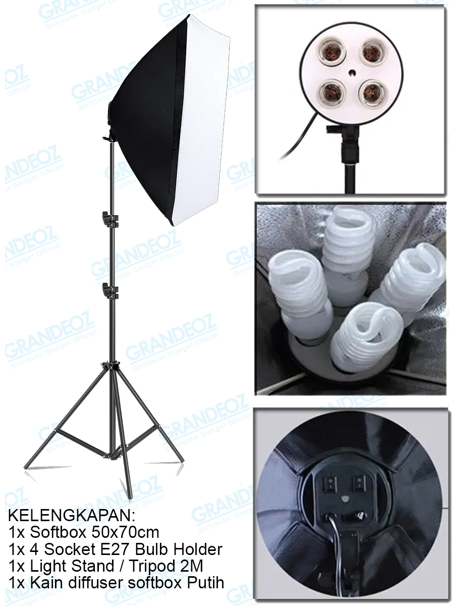 TaffSTUDIO SOFTBOX PACKAGE Studio Photo Light Stand 2M + 4 ซ็อกเก็ต E27 + กล่องนุ่มสตูดิโอขาตั้งกล้อ
