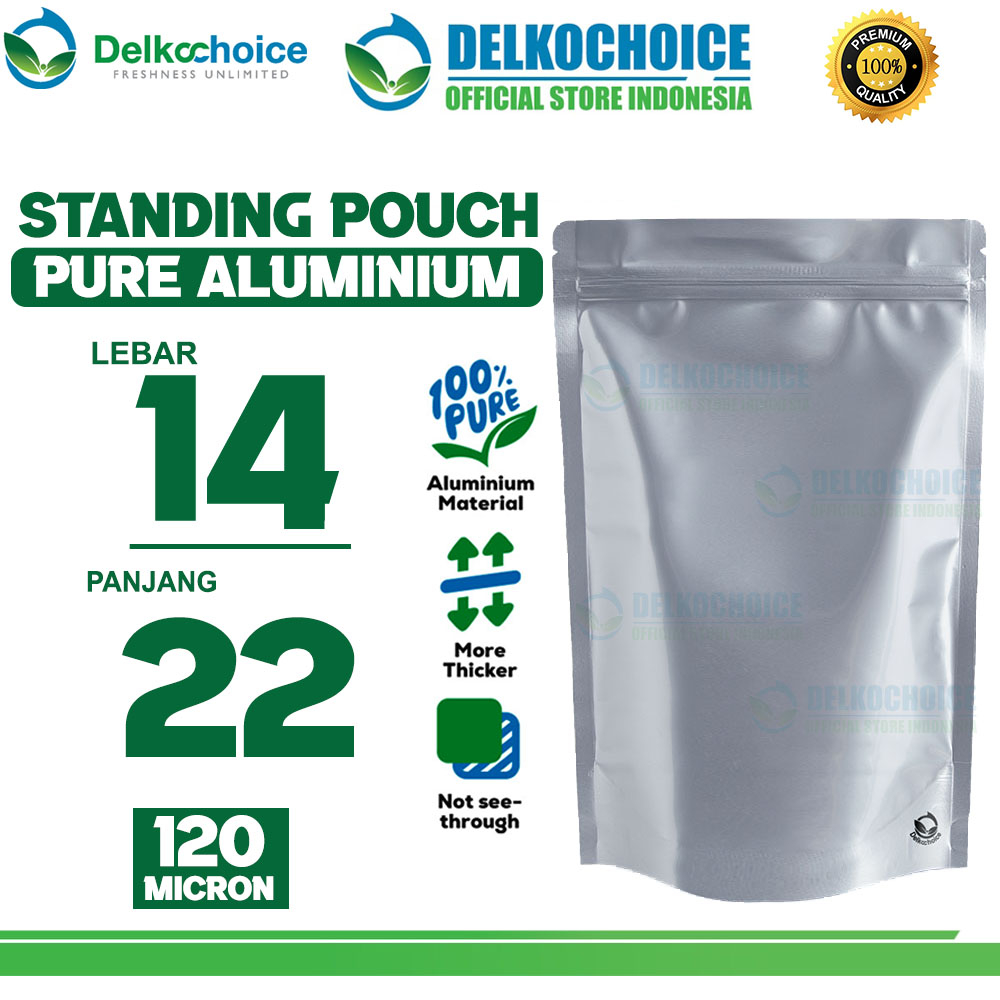 กระเป๋ายืน PURE ALUMINIUM FOIL Delkochoice Ziplock Packaging 14x22cm