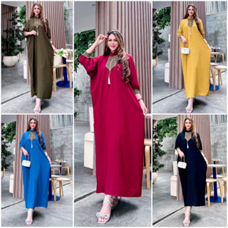 Gamis Kaftan Dubai ชุดเดรส ผ้าเรยอน ปักลายลูกไม้ ขนาด 140 ซม.