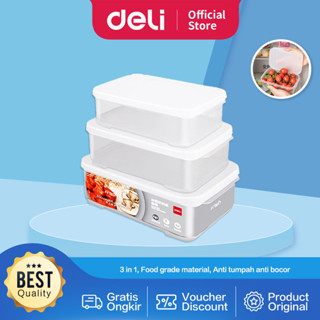 Deli กล่องอาหารกลางวัน พลาสติก 3 in 1 1800 มล. กันหก LM860