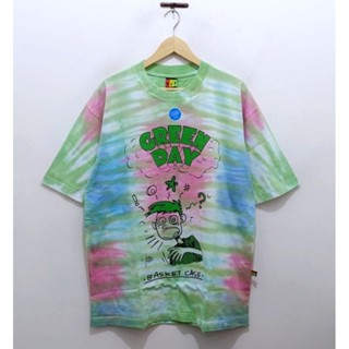 เสื้อยืด ลายมัดย้อม สีรุ้ง สไตล์วินเทจ สีเขียว