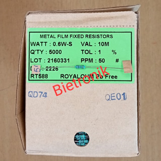 ตัวต้านทาน 10M 0.6W ตัวถัง 1/4 1% MF Royal Ohm