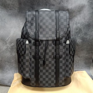 Lv Damier กระเป๋าเป้สะพายหลัง แบบผูกเชือก สีดํา สําหรับผู้ชาย