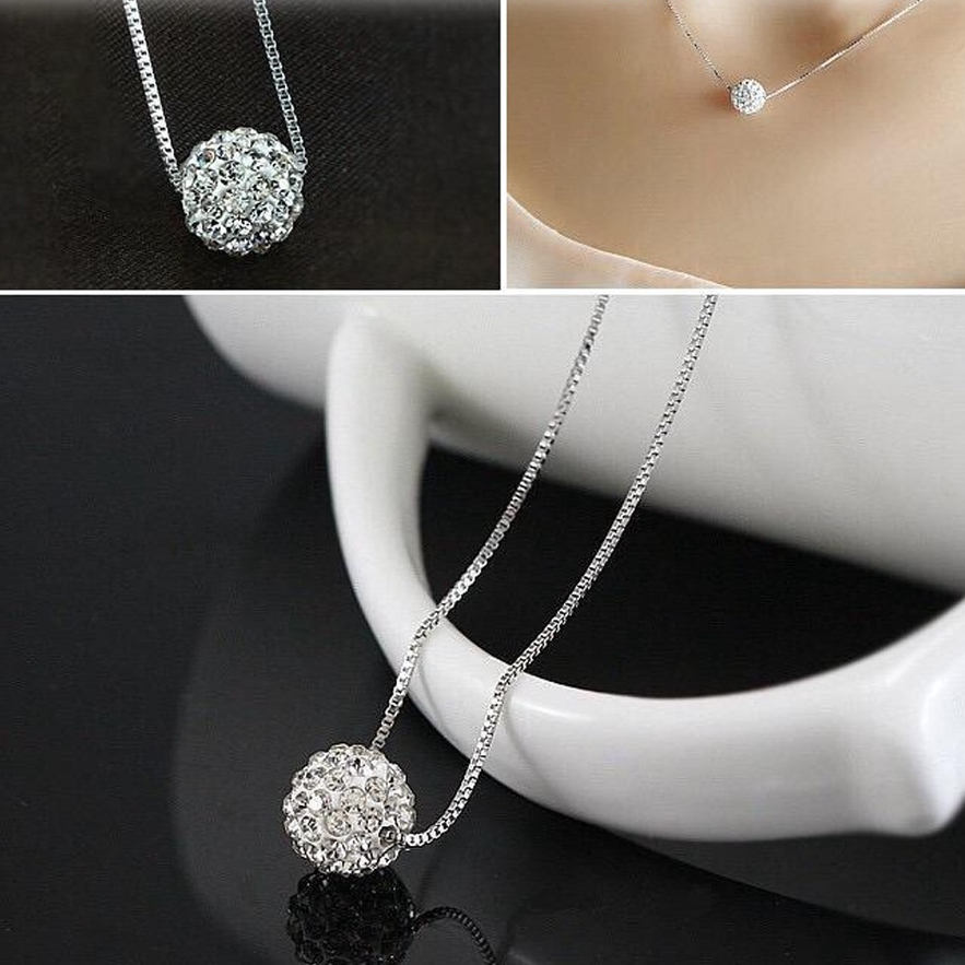 สร้อยคอสแตนเลส KS คริสตัล H16 สร้อยคอจี้สุดเท่ Round Ball Motif เครื่องประดับหรูหรา แฟชั่นหญิง B15