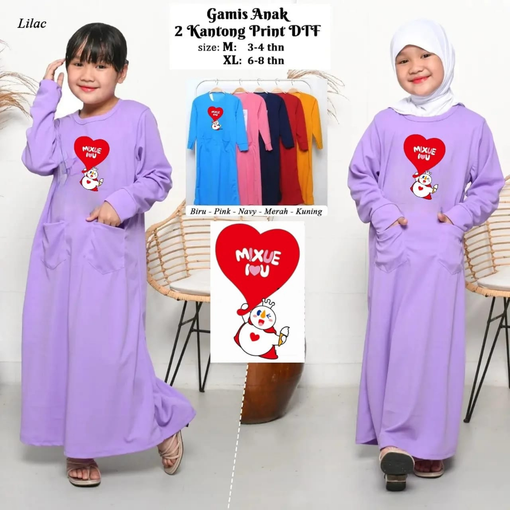 Girls& 39; Gamis with Multiple MIXUE Motifs VOXY SPANDEK MATERIAL FOR CHILDREN อายุ 3-8 ปี 2 กระเป๋า