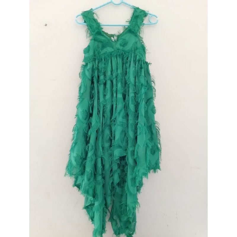 HIJAU CHILDRENS DRESS LUXURY CHILDRENS DRESS ผ้าฝ้ายสีเขียว EM ขนาด 7 ปี PR3L0V3D LIKE ใหม่