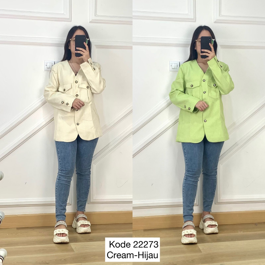 22273 OUTER BLAZER TWEED PREMIUM NVZHUANG CLASSIC นําเข้าภายนอก BLAZER VNECK TWEED TWIN กระเป๋าพรีเม