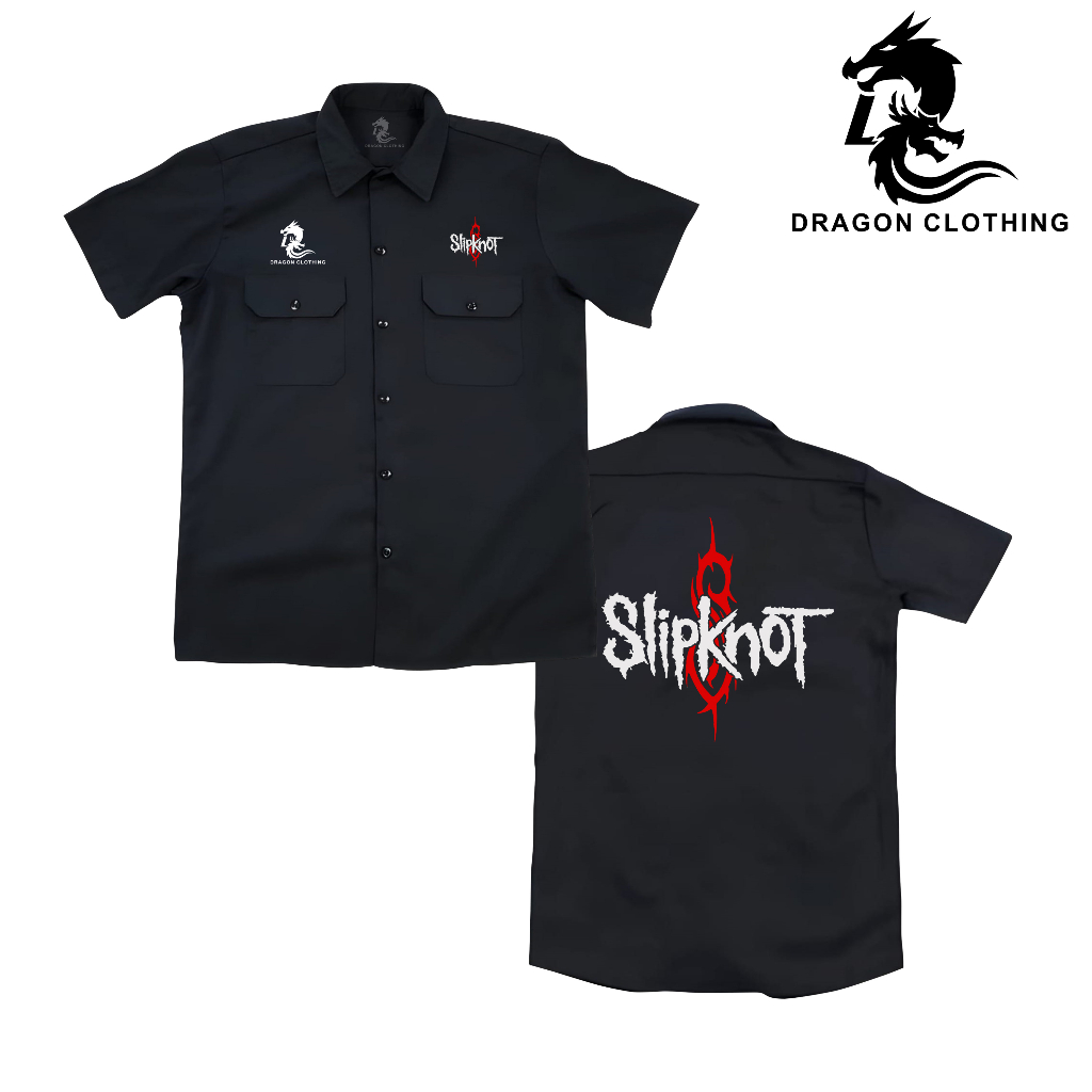 KEMEJA DRAGON CLOTHING PDH WORKSHIRT / SLIPKNOT / แขนสั้นผู้ชาย สีดํา