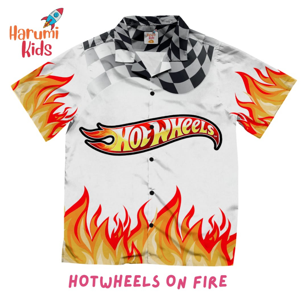 Kemeja Harumi Kids - เสื้อเชิ้ตลายเด็ก& 39;s - HOTWHEELS ON FIRE