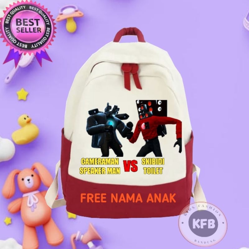 (ฟรี CHILDRENS NAME) กระเป๋าเป้สะพายหลังสําหรับ CHILDREN TITAN CAMERAMAN VS TITAN SPEAKERMAN