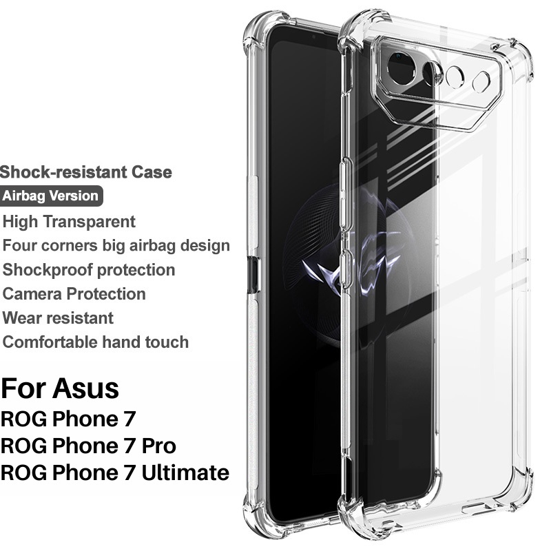 เคสซิลิโคนอ่อนนุ่มเข้ากันได้สําหรับ Asus ROG Phone 7 Asus ROG Phone 7 Ultimate Clear ถุงลมนิรภัยโปร่