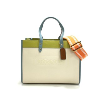 Coach Field Logo Colorblock Pebbled Leather Tote Bag