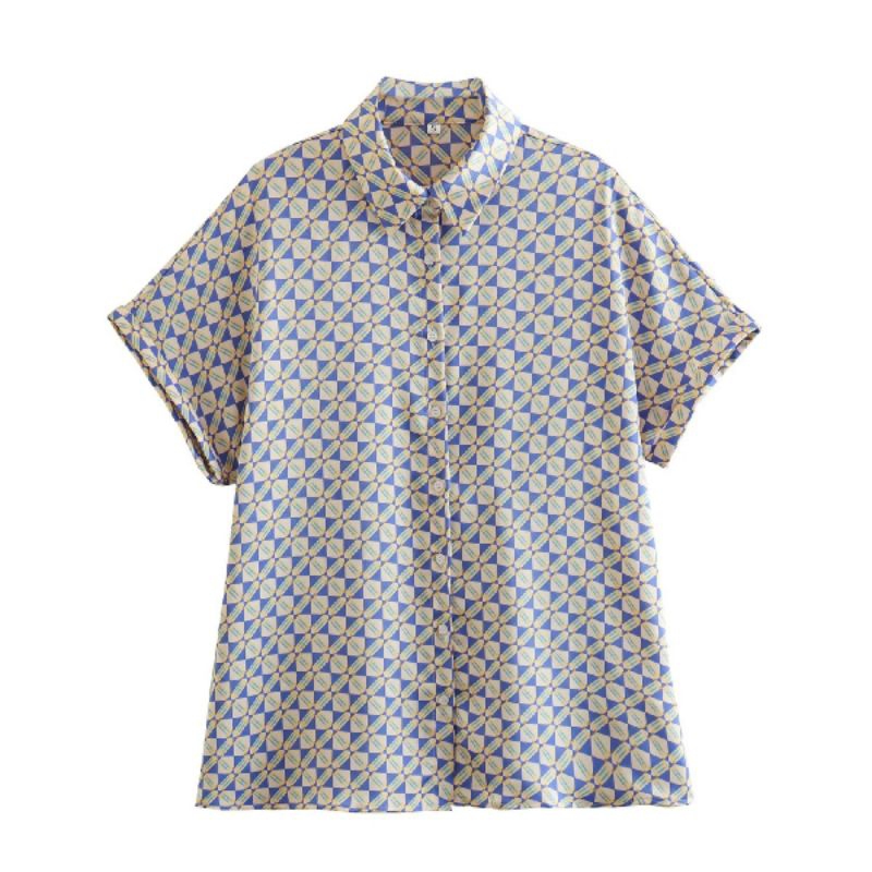 เสื้อเบลาส์ลาย ภูมิศาสตร์ สีฟ้า 71499