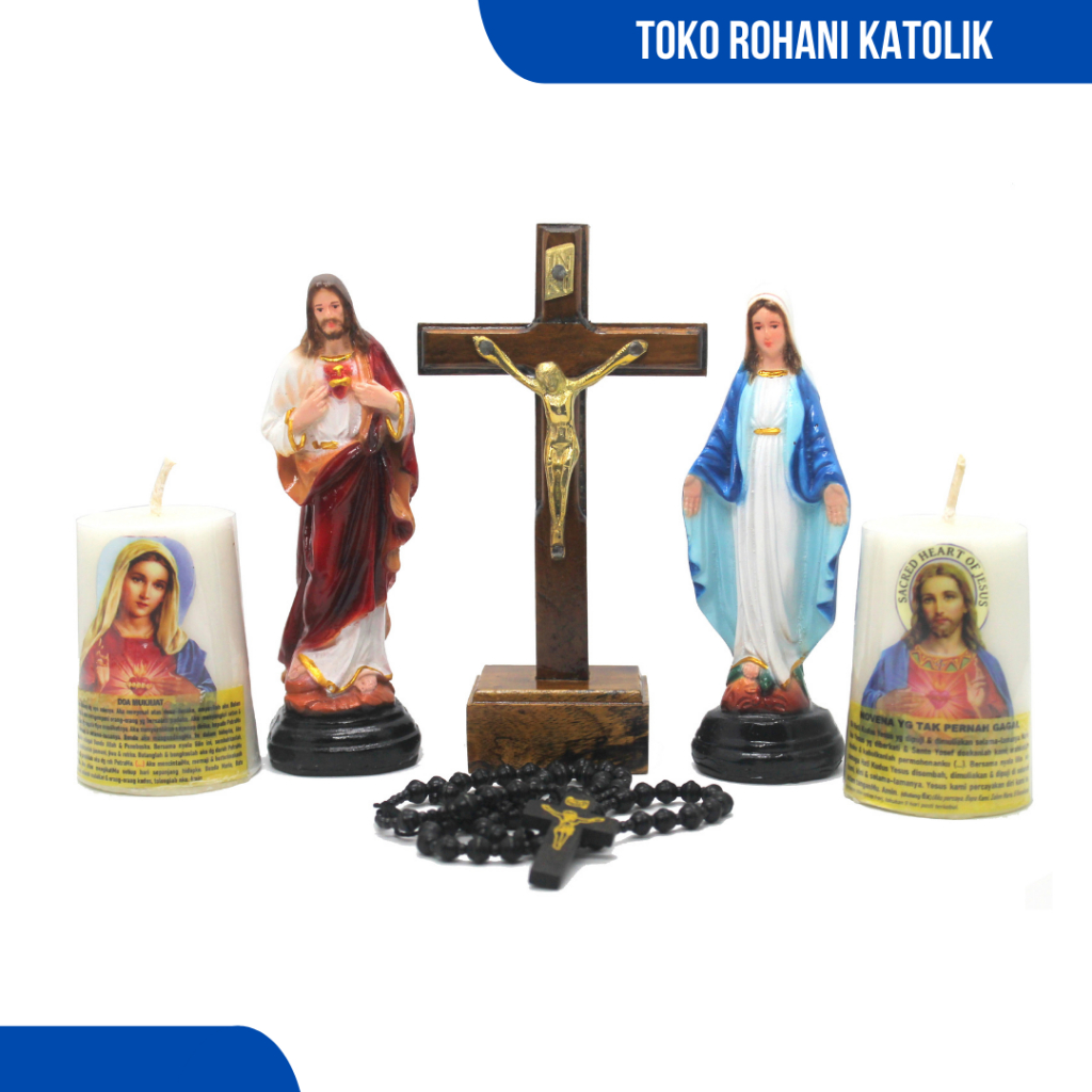 CATHOLIC PRAYER PACKAGE (15 CM) / MOTHER MARY STATUE / SITTING CROSS / CATHOLIC ROSARY / JESUS STATUE