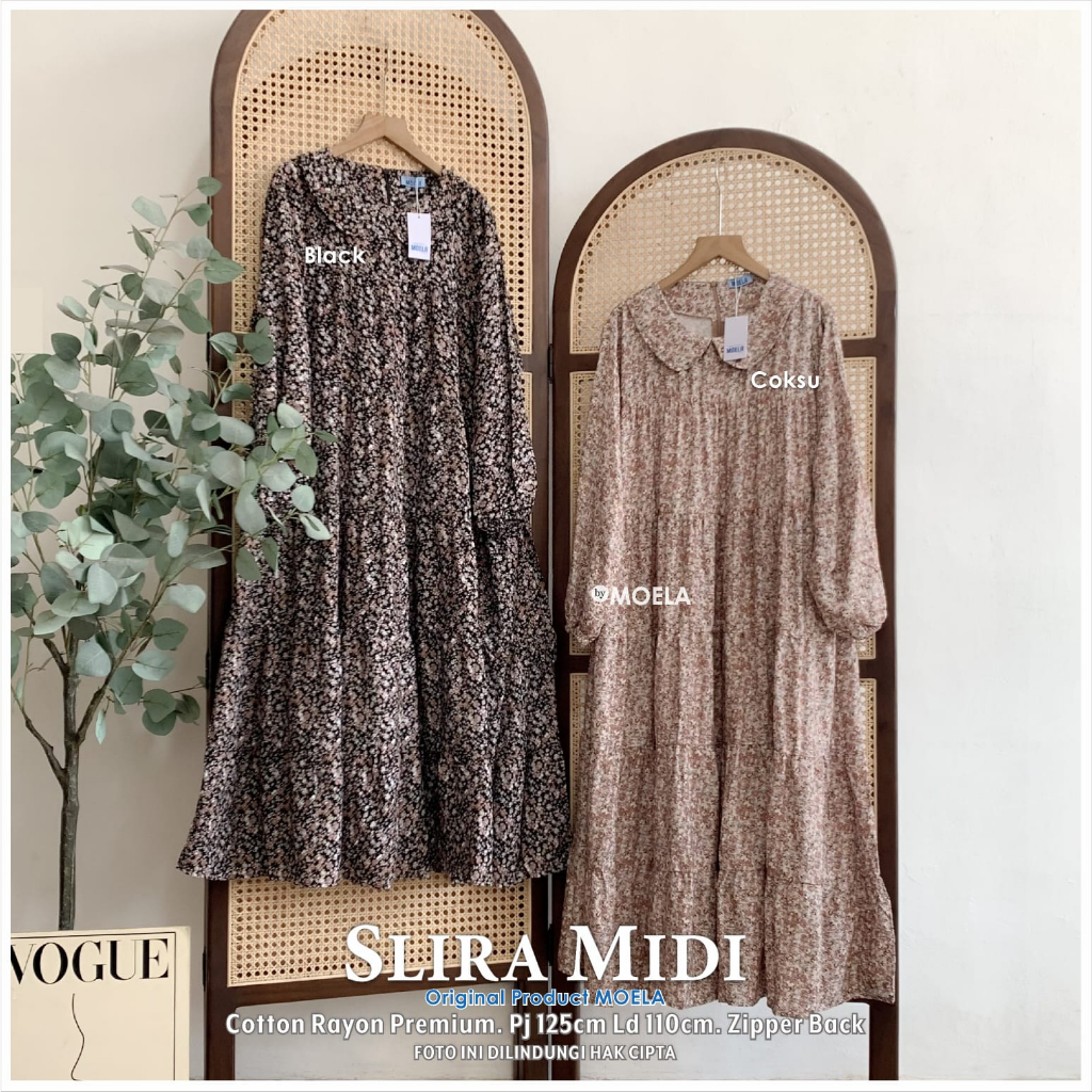 Naira acola fiswa slira midi dress matt cotton เรยอน พรีเมี่ยมออริจินัล โดย moela