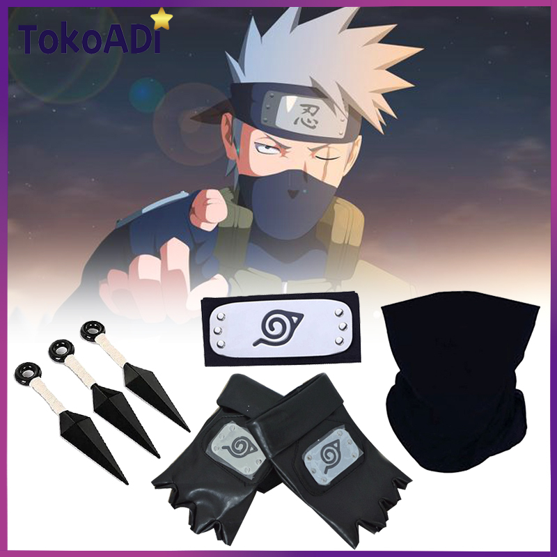 ชุด 7 ชิ้นคอสเพลย์ Kakashi Naruto Headband Kakashi Mask Kakashi ถุงมือ 3 ชิ้น Kunai