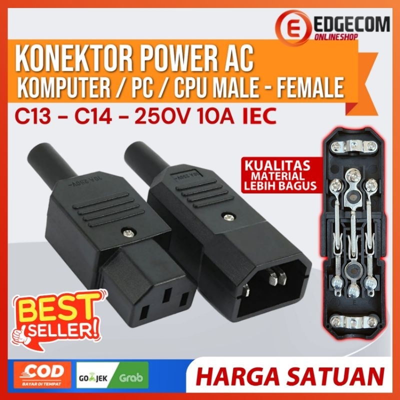 IEC C13 C14 Male AC Cable Plug Connector - Female Plug Adapter 3 Pin