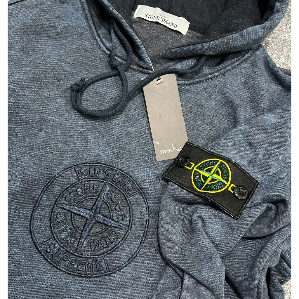 STONE ISLAND Stoe island Wash hoodie Jacket/unisex washed hoodie เสื้อกันหนาว/stone is X suprem hood