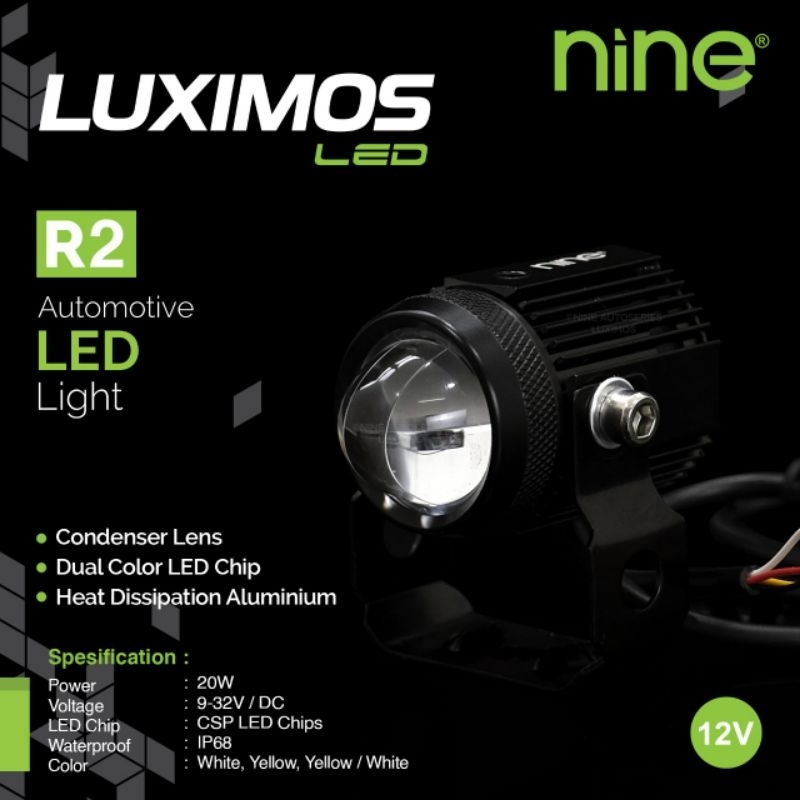 ไฟ LED SHOTING MINI PROJECTOR LENS R2 NINE LUXIMOS PROJECTOR MINI YELOW-WHITE HI/LOW
