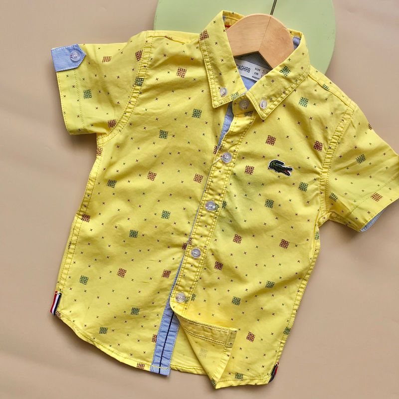 KEMEJA เสื้อเชิ้ตแขนสั้นสีเหลืองสําหรับเด็กผู้ชายนําเข้าพรีเมี่ยมดีเท่ K527