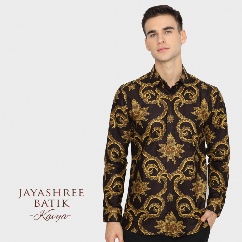 KATUN KEMEJA JAYASHREE - Kavya Maroon Mens Slim Fit Long Sleeve Batik Work Shirt ทําจากผ้าฝ้ายพรีเมี