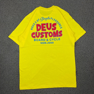 เสื้อยืด ลาย Deus CUSTOMS BOARD &amp; CYCLE YELLOW นําเข้าป้ายแท็ก แบบเต็มตัว