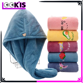 LOOK'IS - Handuk Keramas High Quality Karakter Cepat Kering Fashion Wanita Magic Towel Hair Towel Turban Microbulu Handuk Kancing Kramas Onehand