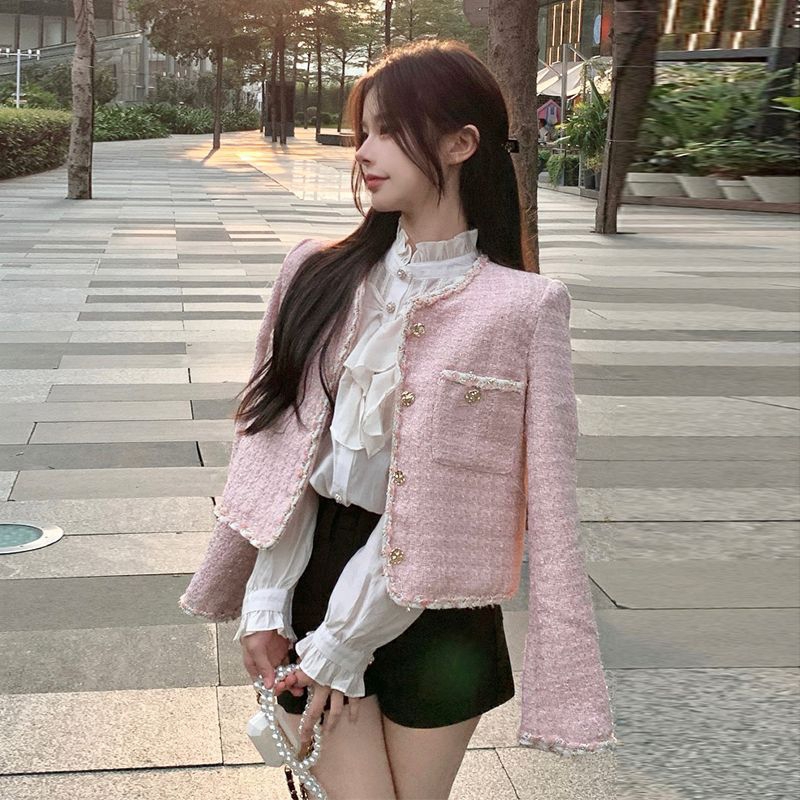 Ready IMMEDIATELY SEND Fleur เบลเซอร์ผ้าทวีต (สีชมพู) - SEOULCHIC.id