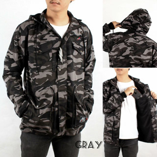 Camo ARMY PARKA เสื้อแจ็กเก็ต ผ้าแคนวาส ลายพราง สีเทา ไซซ์ L XL XXL XXXL - ARMY CAMO