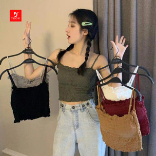 Yooyi Tank Top Wanita Crop Top Tanktop Perempuan Dewasa Korean Style Bra Tengtop Kerut Kemben Bralette Include Cup Busa 018