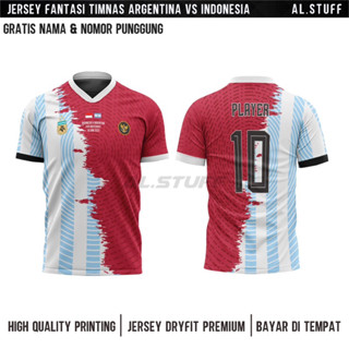 เสื้อกีฬาแขนสั้น ลายทีม Jersey Indonesia x Argentina 2023 Premium Free To Post Name And Back Number