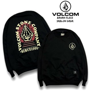 VOLCOM เสื้อคอกลม ผ้าฝ้าย คุณภาพสูง สีดํา สําหรับผู้ชาย