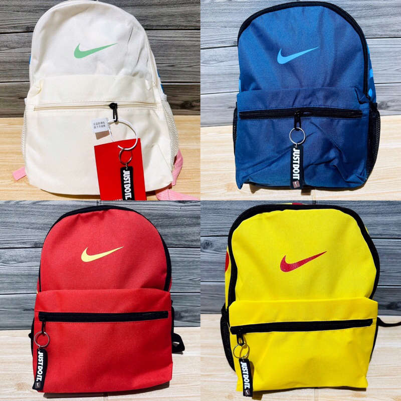 Nike BRASILIA CREAM กระเป๋าเป้สะพายหลัง ขนาดเล็ก มีซิป สีแดง สีเหลือง