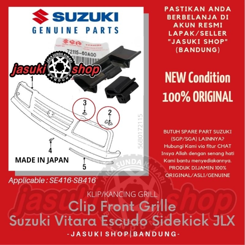 แท้ คลิปกระจังหน้ารถยนต์ สําหรับ Suzuki Vitara Escudo Sidekick Nomade JLX SE416 SB416 SGP