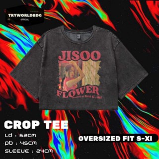 Tryworldbdg OFFICIAL "Jayza" CROP TOP OVERSIZED | เสื้อครอป โชว์หลัง | เสื้อยืดท็อป Jisoo FLOWER WASHING VINTAGE สําหรับผู้ชาย