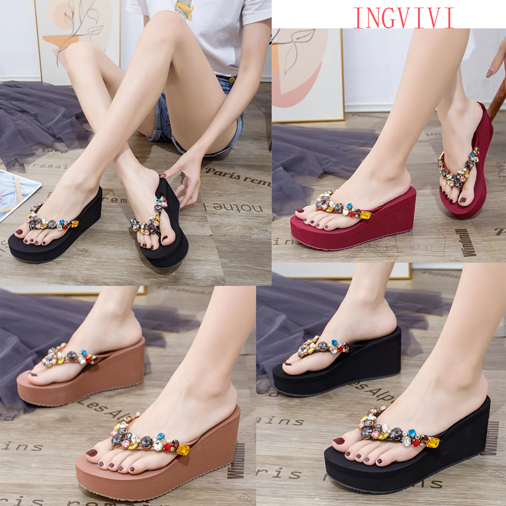 INGVIVI Wedges 719 Flip Flops Ingvv Swarovski Wedge Permatata รองเท้าแตะ/ฟองน้ําพลิก 7.5 ซม.