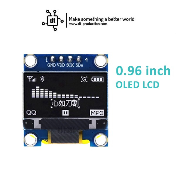 LCD OLED สีขาว ขนาด 0.96 นิ้ว 128x64 I2C IIC 4 PIN