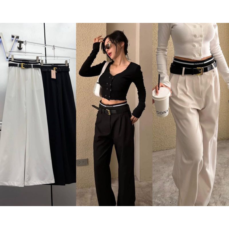 9175 กางเกงเอวสูง Miumiu ซิปข้างระดับพรีเมียมนําเข้าจาก กทม.