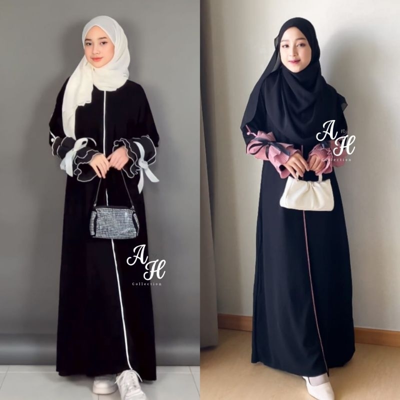 Abaya gamis ชุดเดรสแม็กซี่ แขนยาว สีดํา ลาย abaya muslim Clothing Umrah Hajj Dubai Turkey Turkey Ara