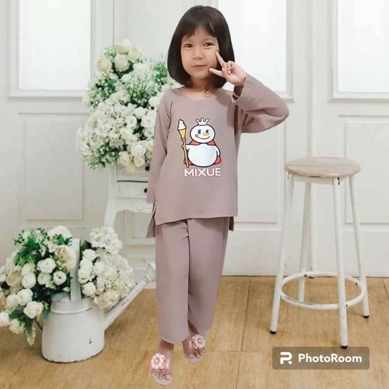 ชุดเด็กผู้หญิง crinkle mixue ชุดเด็ก