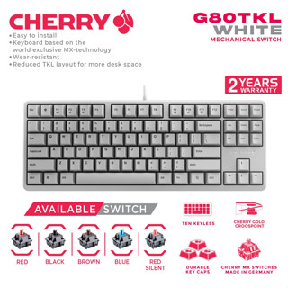 Cherry MX คีย์บอร์ดเกมมิ่ง สีขาว - G80-3000S TKL NBL